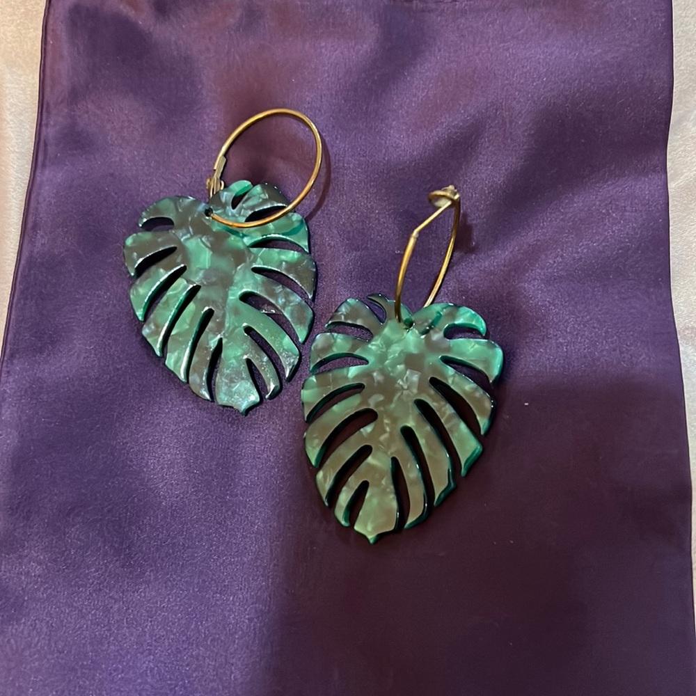 Anthropologie Large acrylic banana leaf earrings